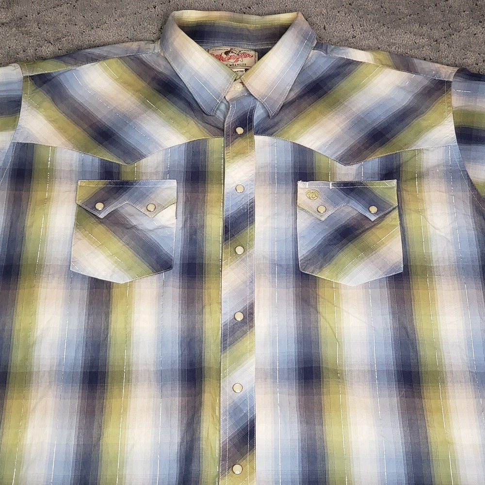 VTG Wrangler Shirt Mens 2XLT Plaid Pearl Snap Double Sawtooth Cowboy Western
